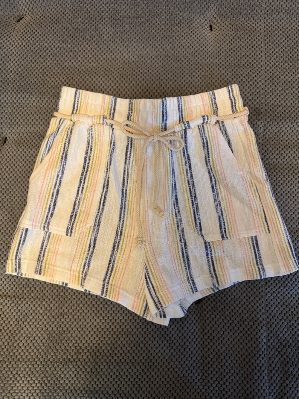 Roxy Yellow Multi Striped High-Waist Shorts